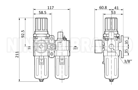 AC3010 1/4' 3/8' regulator filtrów powietrza smarkacz FR.L połączenie