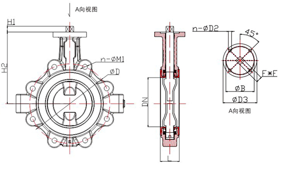 DN40 do DN600 Bezgłowy Zawór typu motyl z podszewką z PTFE
