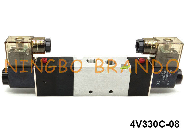 1/4 `` 5-drożny 3-pozycyjny 4V330C-08 pneumatyczny zawór elektromagnetyczny do siłownika pneumatycznego DC24V AC220V AC110V