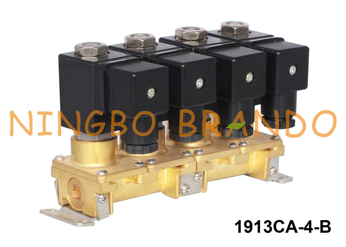 Układanie w stos 4-grupowy mosiężny zawór elektromagnetyczny Wieloportowy 1/8 '' 1/4 '' 24 V 220 V